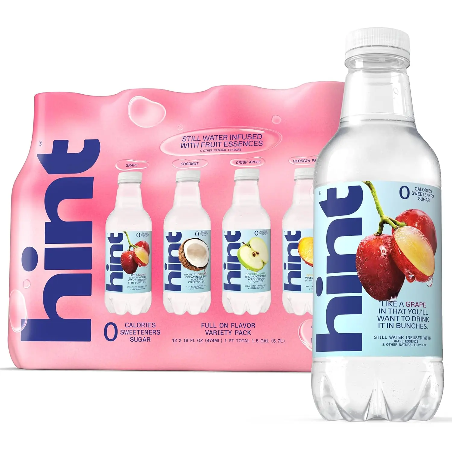 Fruit-Infused Bottled Water Beverage Drinks, 4-Flavor Full On Flavor Variety Pack - Sugar-Free, 0-Calories, Natural Fruit Essences, No Artificial Sweeteners - 16 Fl Oz (Pack of 12)