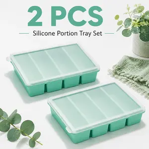 2-Piece Silicone Food Storage Boxes - Durable Kitchen Storage Containers for Soup, Broth and Sauce - Stackable Green Meal Prep Containers - Must-Have Kitchen Accessories