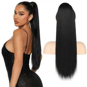 ponytail extension, 22 Inch Long Straight Drawstring Ponytail Hairpieces  Pony Tails  Soft Clip in Hair Extension ponytail for Women (Jet Black)
