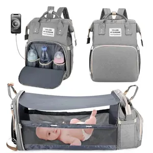 Multifunction Diaper Bag Backpack with Foldable Crib & USB – Baby Must-Have! Novashion