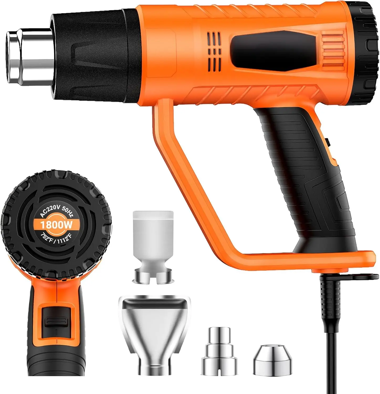 Heat  1800W Heavy Duty Fast Heat Hot Air  Kit with 752&1112400-600 Dual-Temperature Settings and 4 Nozzles with Overheat Protection for Crafts, Shrinking PVC, Stripping