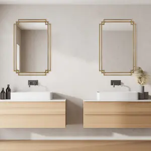 212 Main Brushed Gold Metal Mirror, 22 x 34 x 1 in. - Home Decor, Room Decor Accent Piece