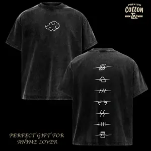 Akatsuki Clan Logo Vintage Washed Premium Cotton Tee – Anime Graphic Shirt, Ninja Streetwear, Heavyweight Unisex Oversized T-Shirt, Gift for Anime Fans