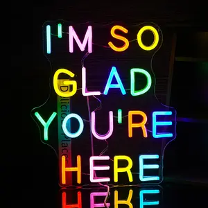 I'm So Glad You're Here Neon Sign Positive Affirmation LED Light for Wall Decor USB Powered Multicolored Sign for Classroom Wedding Party Store Home Decor