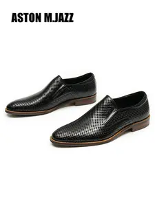 Men's Summer Hollow Out Casual Slip-On Loafers, First Layer Cowhide Upper, Pigskin Lining, Rubber Sole, Medium Width, Less Than Ankle Height