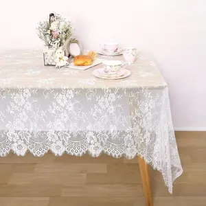 White Lace Tablecloth: 60 X120 Inches - Rectangular - Wedding Table Cloth Vintage Embroidered Lace Fabric Overlay for Summer Outdoor Party Reception Home Decor