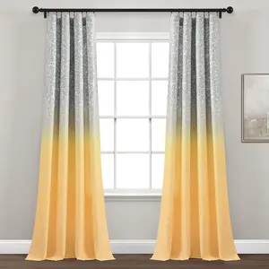 Lush Decor Glitter Ombre Metallic Print Window Curtain Panel Set 52x84 Inch Sparkly Design for Bedroom Decor