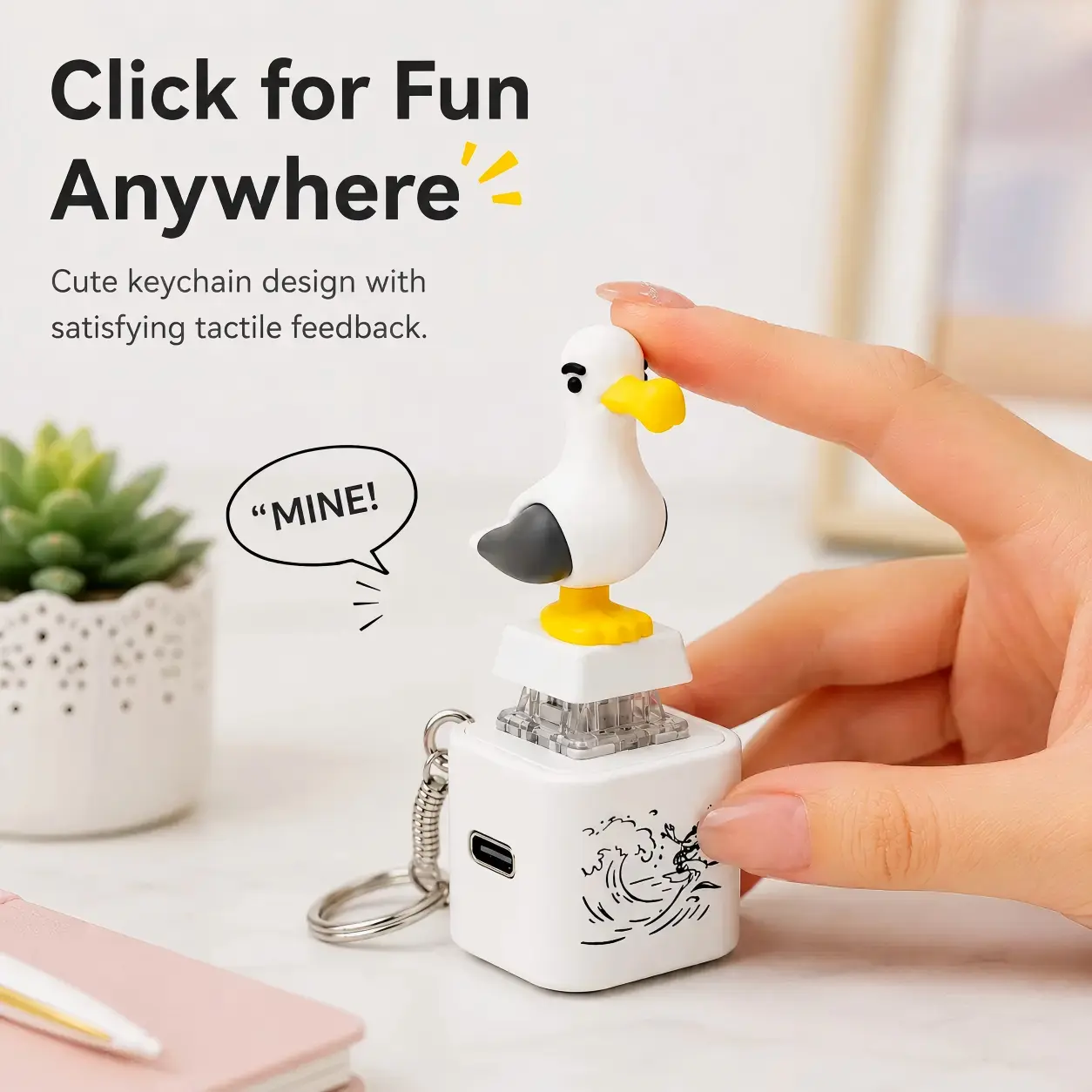 Seagull MINE! 2026 Cute Button Keychain-Real Sound & LED Light, Funny Interactive Gift for Friends & Family