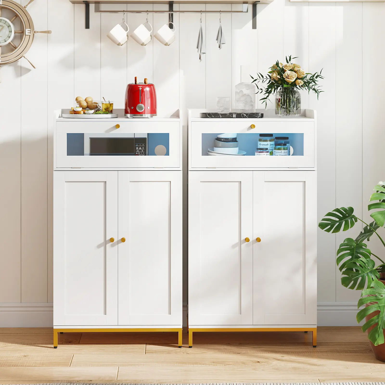 COSTWAY - Kitchen Pantry Cabinet Freestanding Food Storage Cupboard-White