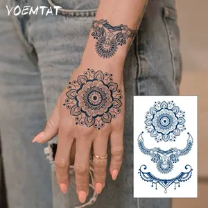 Juice Ink Lasting Hands Lace Henna Waterproof Temporary Tattoo Sticker Mandala Flowers Jewelry Chain Genipin Herbal Fake Tatoo Body Art Semi Permanent Tatto Men Women Henna Stickers