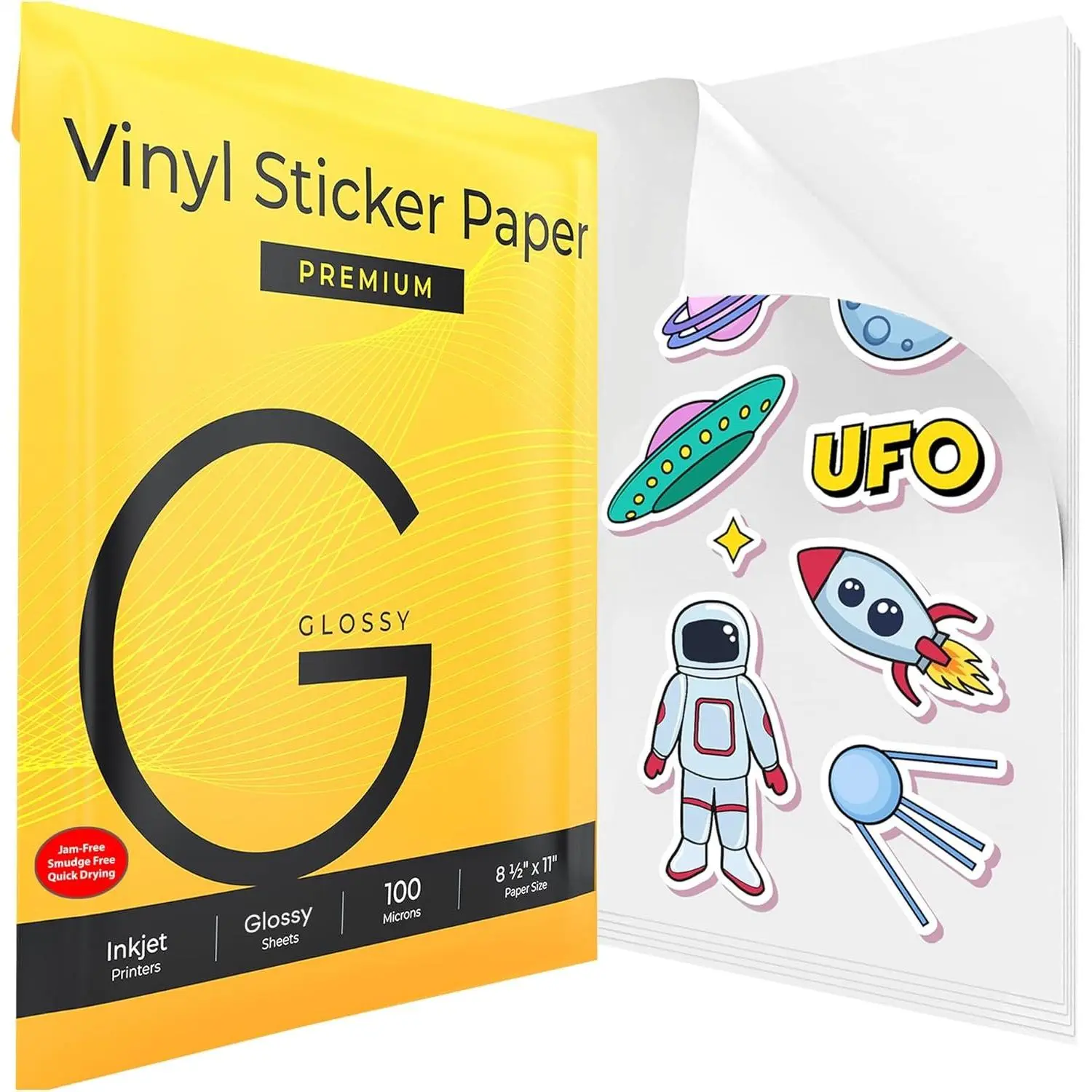 Vinyl Sticker Paper - Frosty Custom Printable Sheets, Glossy Finish, Compatible with Inkjet Printers, 20 Sheets, Custom Sticker Paper