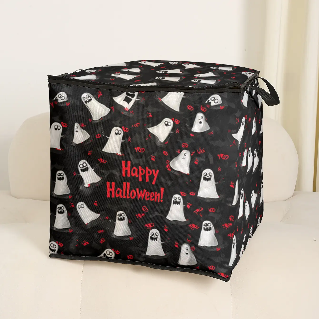 Cute Ghost Print Blanket Storage Bag, Durable Material, Easy Carry Handle, Perfect for Home Use, Stores Blankets & Toys, Halloween