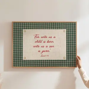 Christian Christmas Gingham Print, Vintage Christmas Wall Art, Bible Holiday God Wall Art, Christmas Family Decor, Trendy Poster