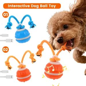 Interactive Dog Toy with Rope 3 Modes Automatic Rolling Moving Rechargeable Moving Fetch Dog Toy Ball for Boredom