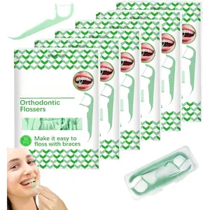 300 Count Orthodontic Flossers for Braces with Floss Dispenser, 50 Count Bag (Pack of 6), Brace Flossers for Kids & Adults, Dental Floss Picks for Orthodontic Care