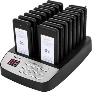 Father's Day Gift VEVOR F100 Restaurant Pager System 16 Pagers, Max 98 Beepers Wireless Calling System, Set with Vibration, Flashing and Buzzer for Church, Nurse,Hospital & Hotel