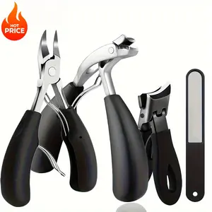 4pcs Heavy Duty Toenail Clippers for Thick Nails, Extra-Long Curved Nail Clippers, Podiatrist Tool Kit with Wide Jaw Opening, Sharp Eagle Beak Cutters for Seniors, Ingrown Nail Treatment, Stainless Steel, Non-slip Handle