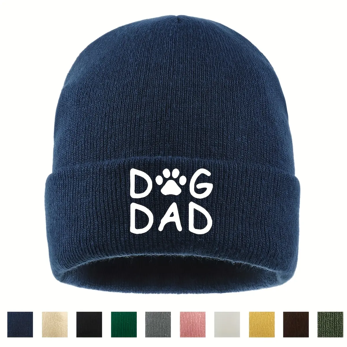 Unisex Dog Dad Acrylic Knit Beanie - Warm Fleece-Lined Winter Hat with Paw Print, Letter Print, Casual Pet Lover Gift, One Size