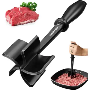 Premium Meat Chopper - Hamburger Smash, ana Non-Stick Masher With Nylon Mash, Fork & Mix Chop