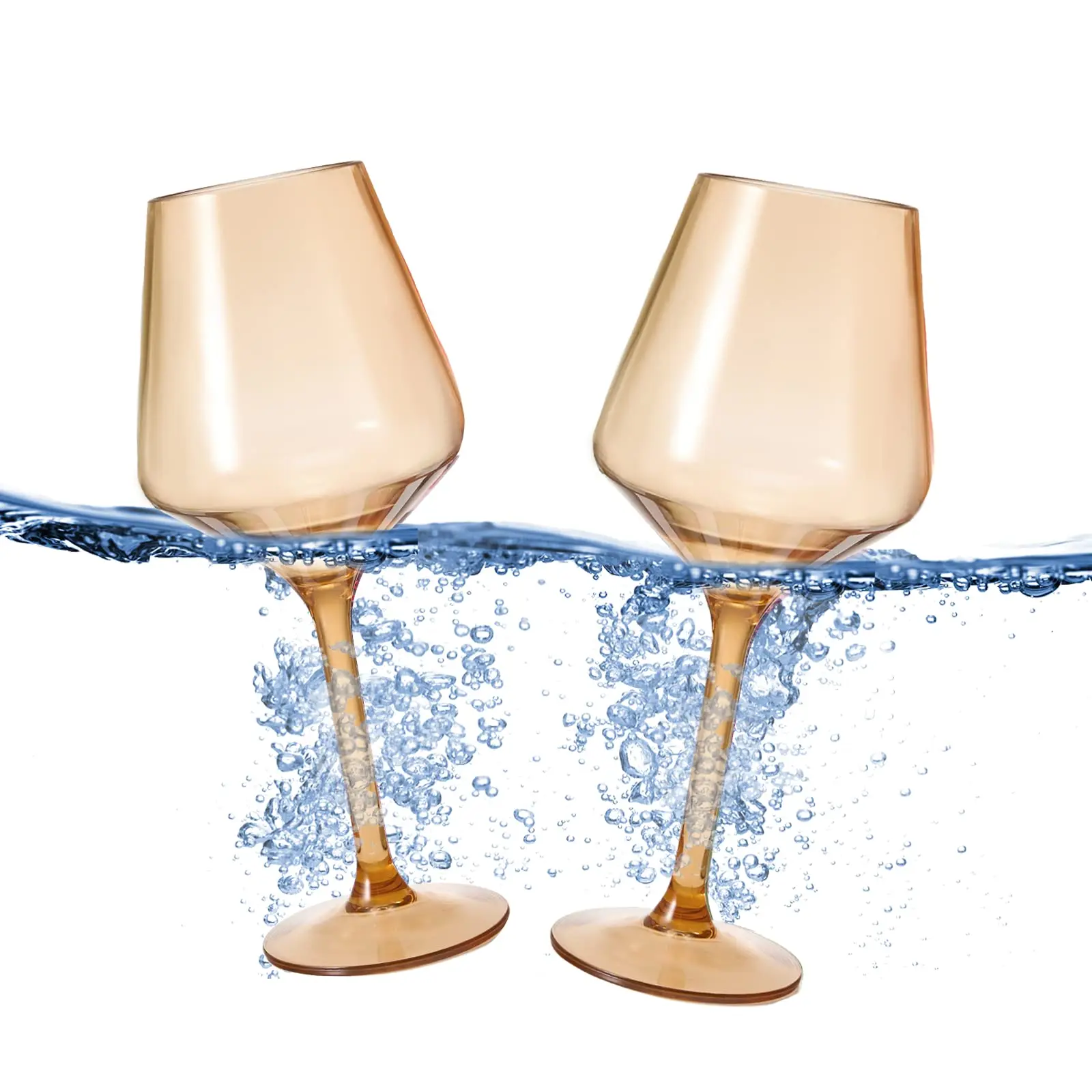 Floating Wine Glasses for Pool (18 Oz | Set of 2) - Wine Glass Set That Float | Shatterproof Poolside Wine | Beach Glass | Outdoor Tritan Plastic Glassware with Stem for Patio, Picnic - Tan Beige