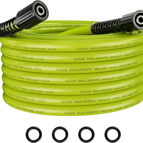 POHIR High Pressure Durable Hose for Hard Use, 25FT*1/4 Kink-Resistant Power Washer Replacement & Extension Hose, 4000PSI Rated 9000PSI Burst, M22 14MM Swivel Leak-Free Threaded Fit for Cleaning Cars, Floors, Roofs, Windows
