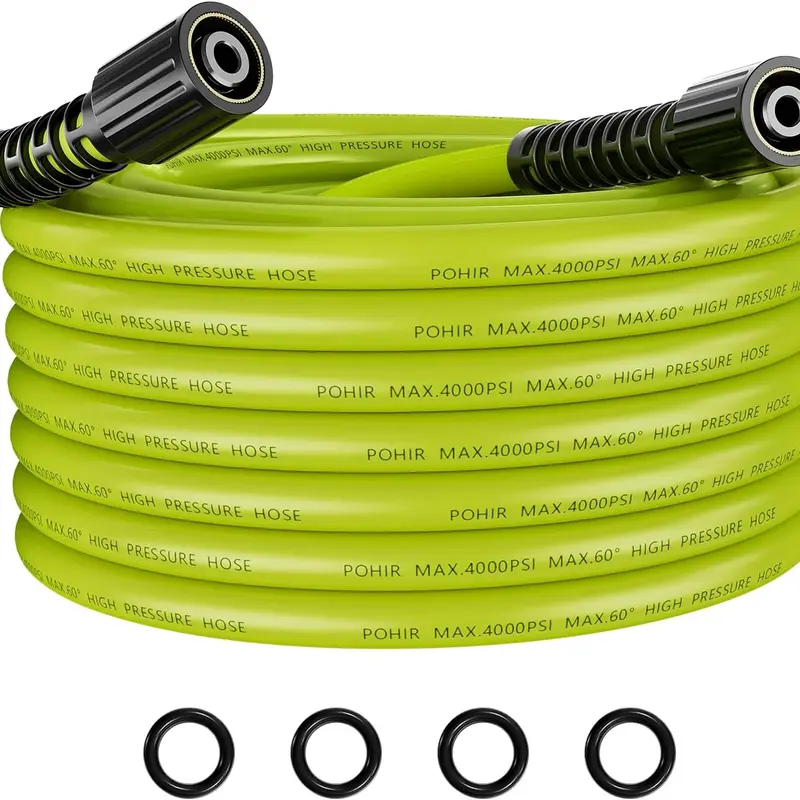 POHIR High Pressure Durable Hose for Hard Use, 25FT*1/4 Kink-Resistant Power Washer Replacement & Extension Hose, 4000PSI Rated 9000PSI Burst, M22 14MM Swivel Leak-Free Threaded Fit for Cleaning Cars, Floors, Roofs, Windows