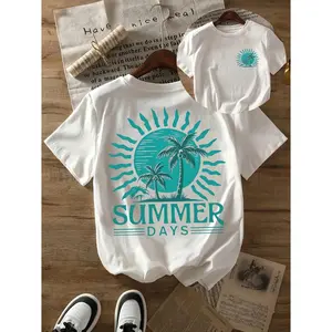 Summer Days Palm Tree Sunset Graphic Tee Unisex Crewneck Short Sleeve Casual Streetwear Shirt Soft Cotton Vacation Beach Outfit