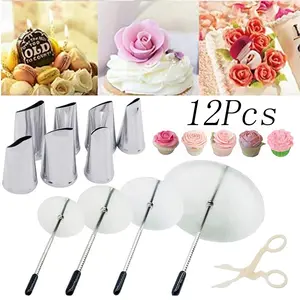 12 Pcs Cake Decorating Tool Kit,Stainless Steel Baking Tools,Cupcake Decorating Kit, for Icing Flowers Decoration