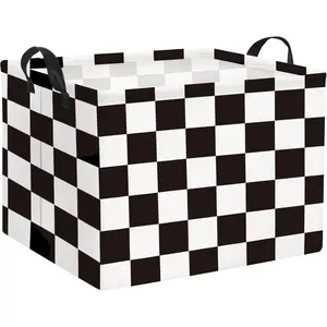 Rectangular Car Basket for Boys Checkered Basket Kids Baby Storage Bin Toy Organizer Box Car Room Decor(Racing Flag)