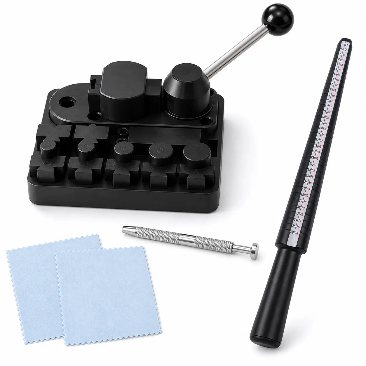 Nylon Ring Bender Tool Set for Jewelry Making, Ring Shaping Kit with US Ring Mandrel, Gem Grabber and Polishing Cloths