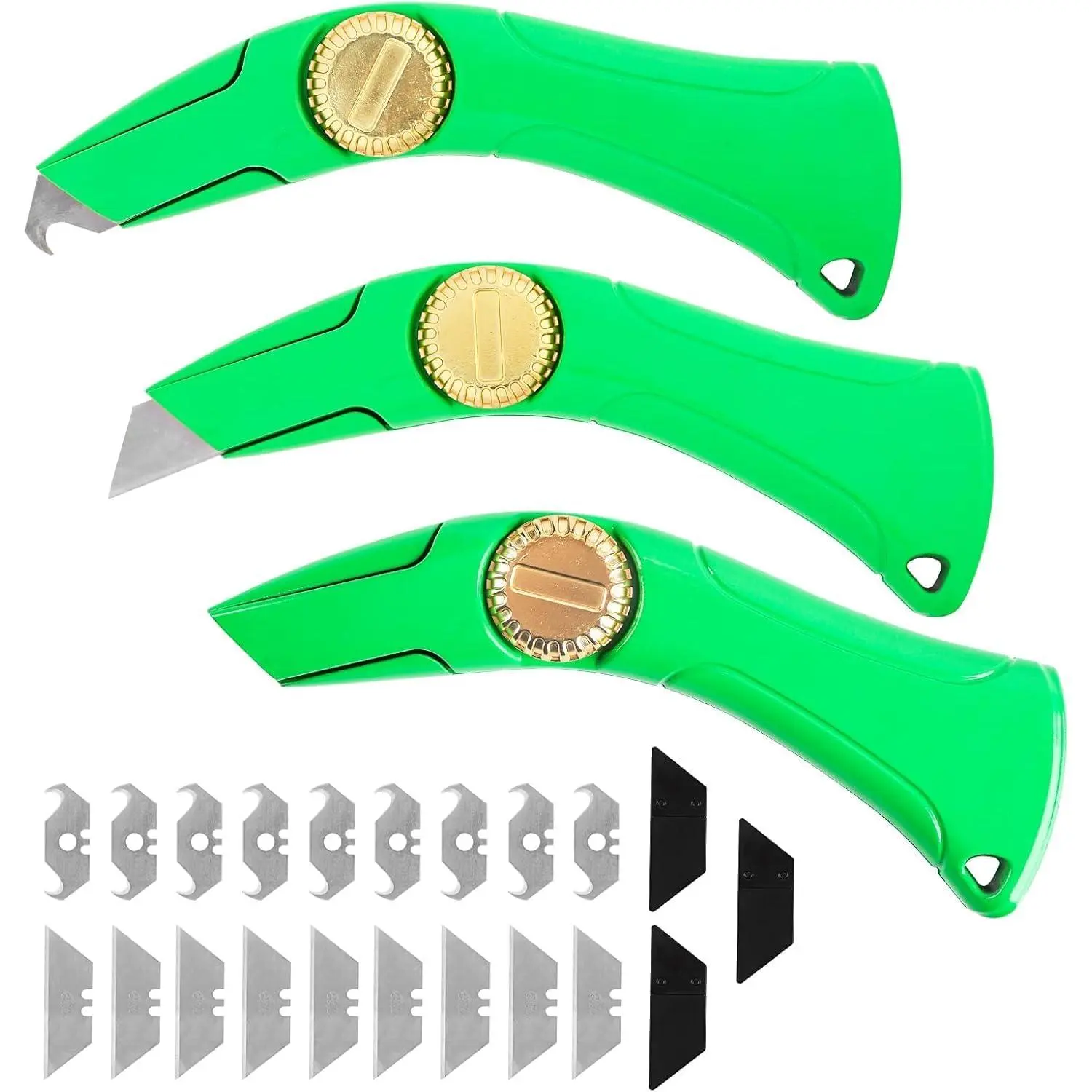3 Pcs Multi-Use Roofing Utility Knives - Hand Tools with Ergonomic Handle, Precision Hook Blade, Replacement Blades for Drywall Cutting, Nail Extraction, Multi Use Knives