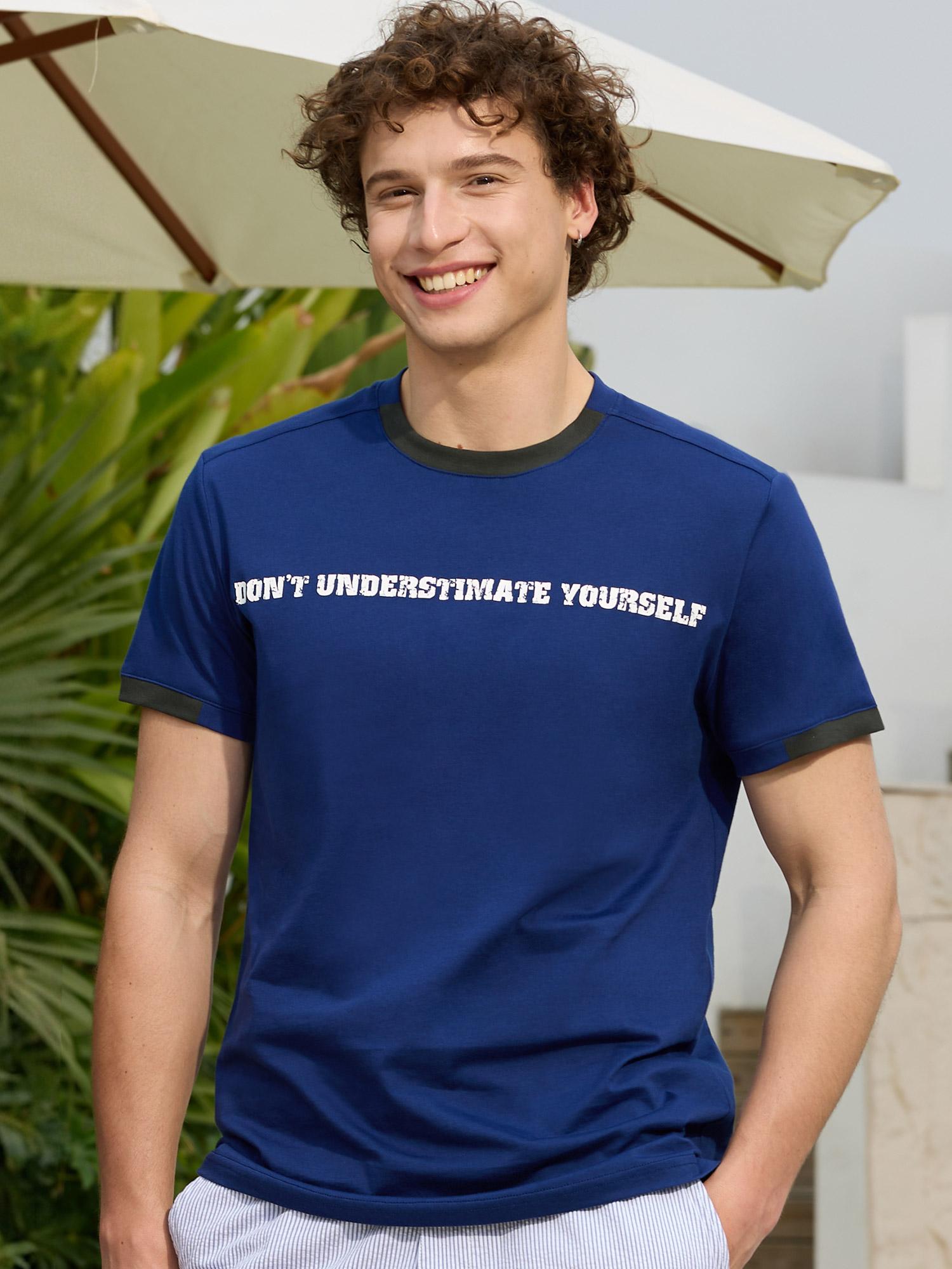 Mega T "DONT UNDERESTIMATE YOURSELF" Graphic Tee (Print Flaw) Short Sleeve Crew Neck Casual Cotton T-Shirt for Men Women