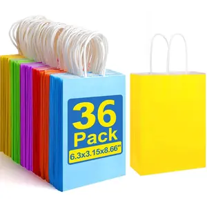 Colorful Gift Bag, 36pcs/set Paper Gift Bag with Handle, Gift Wrapping Bag for Birthday, Party, Wedding, Party Supplies
