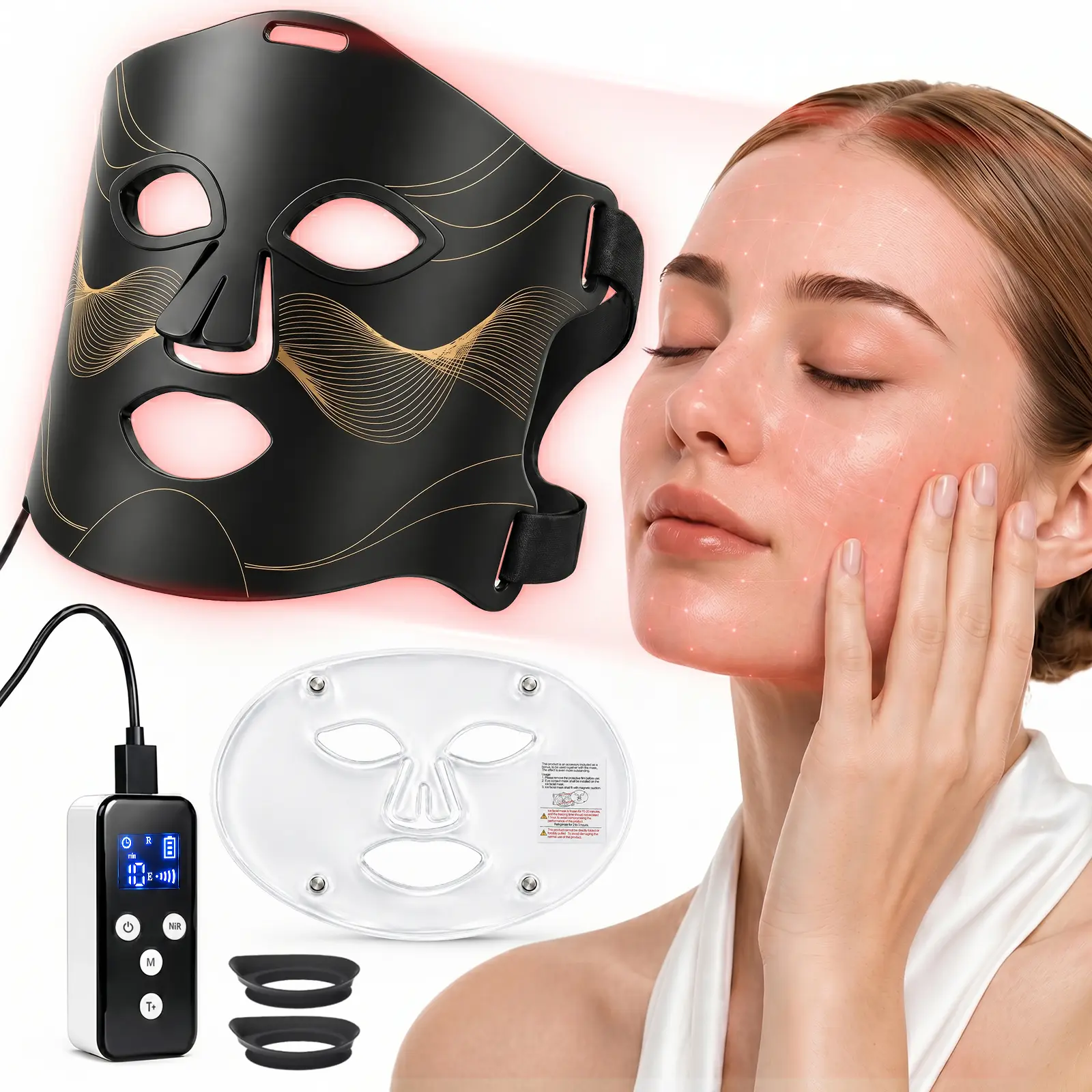Professional LED Facial Mask, 4 Modes Light Therapy Skincare Device with 850nm NIR, Rechargeable Wireless Beauty Tool for Home Facial Care