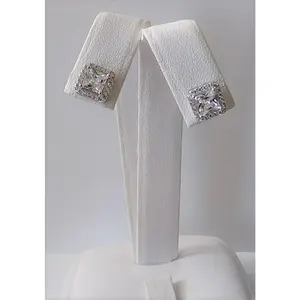 Sterling Silver and Cubic Zirconia Square Post Earrings