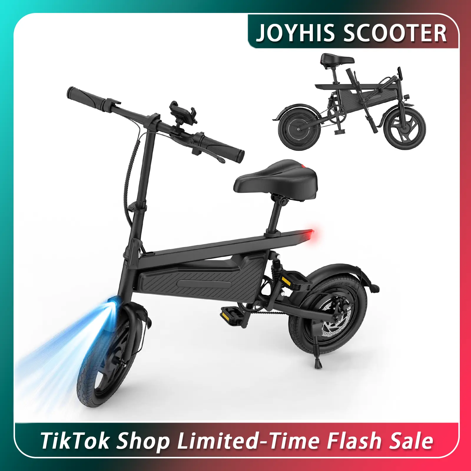 JOYHIS Electric Bike, 350W Motor, 22MPH Max Speed, 48V 5.2Ah Battery, 22 Miles Range, 14" Foldable Commuter E-Bike with Dual Brakes, LCD Display & Pedal Assist