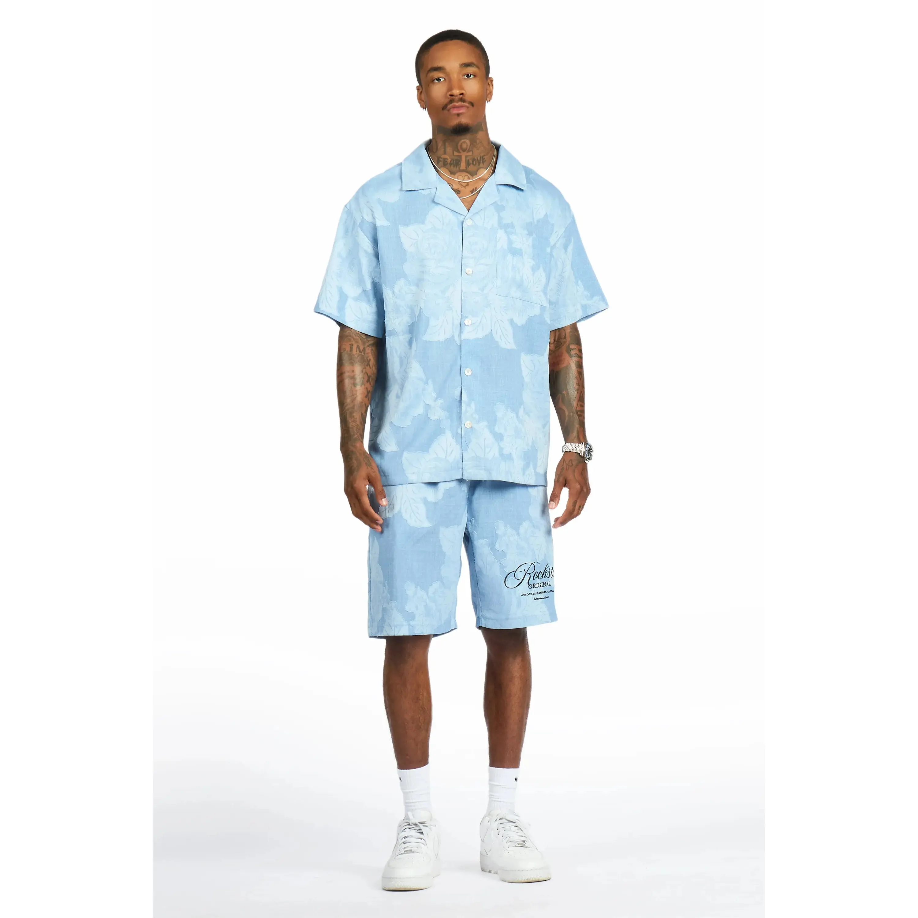 Frost Blue Button Down Shirt/Short Set