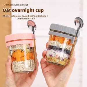 Multifunctional 350ML Thickened Glass Transparent Breakfast Cup Set, Oatmeal Milk Stirring Mug with Hanging Spoon, Ideal for Students and Office Workers
