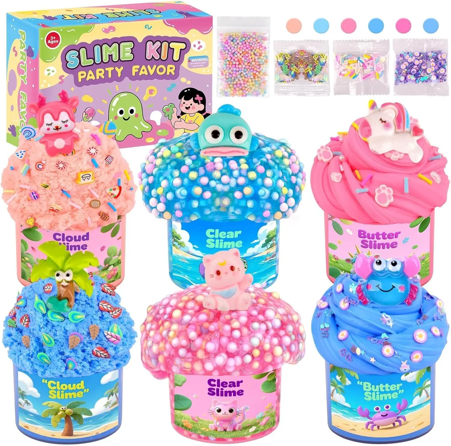 Halloween Fall Gift 6 Pack Slime kit, Pink & Blue Slime for Kids, Butter Cloud Clear Slime Set Party Favors for Boys Girls Ages 8-12, Soft Sensory Toys Goodie Bag Stuffers, 4-10 Year Old Girl Birthday Gift