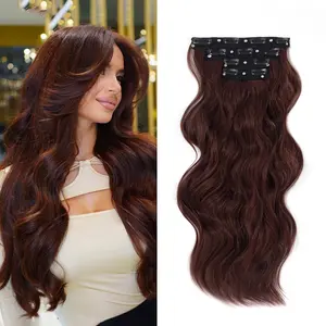 [QBEAUTY]  Blonde/Brown/Red  Clip- in Synthetic Hair Extensions Long Wavy 4PCS Thick Hairpieces  Double Weft Natural Hair Extensions for Women New Upgraded Lace Weft  Same Amount Of Full Hair With Lighter Weight All Day Comfort