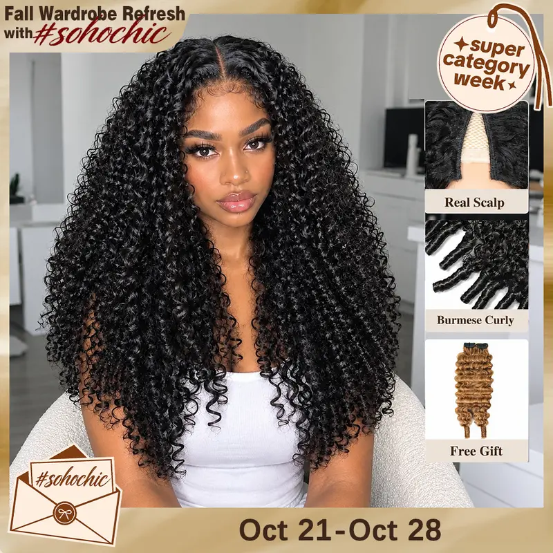 【One Wig Two Styles】Tahikie V Part Burmese Curly Wig Straight Wig FB30 Highlight Wig Real Brazilian Human Hair Upgrade U Part Wig NO Leave Out Real Scalp Beginner Friendly 180% Density Glueless Wigs No Sew In NO Glue For Women #SohoChic #tiktokshopstockup