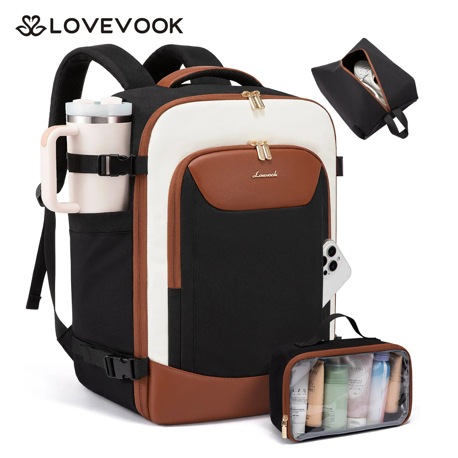 LOVEVOOK  40L Travel Backpack for Women Men, Large Carry on Backpack for Airplanes TSA Personal Item Travel Bag fits 15.6" Laptop, Waterproof Weekender Essentials Airline Approved with 2 Packing Cubes. TikTokShopBackToSchool