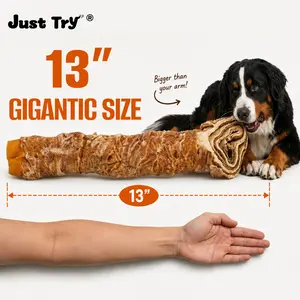 Petlovers Big-Size Chicken-Wrapped Beef Hide Dog Chew Sticks, Natural Long-Lasting Rawhide Treats for Medium & Large Aggressive Chewers
