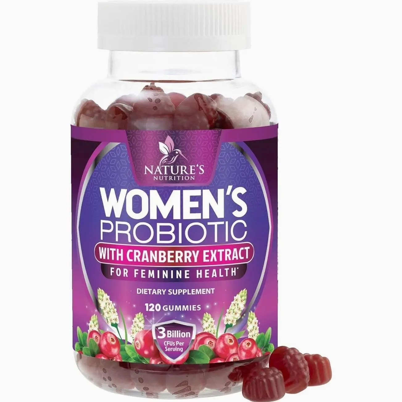 Probiotics for Women Gummies with Cranberry - 6 Premium Strains for PH Balance - Women Probiotics for Digestive Health, Vaginal & Immune Support, Women's Probiotic Feminine Health Gummy - 120 Gummies