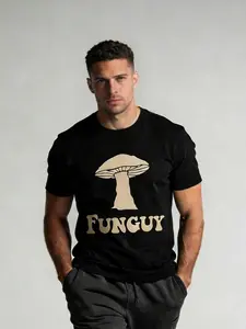 GEEKSOUTFIT Fungi Fun Guy T-Shirt for Men - Casual Crewneck Cotton Short Sleeve Graphic Top - Perfect for All Seasons - Menswear