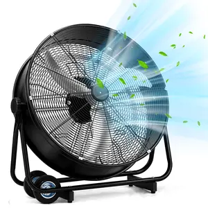 30 Inch 110V 230W High Velocity Floor Fan, 3 Speed Heavy Duty Black Metal Air Circulator, Adjustable Tilt with Outer Double Wheels, Copper Motor Single Side Support for Warehouse Commercial Use
