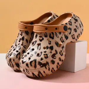 Leopard Print Cloud Walking Clogs for Women Summer， Chunky Non-Slip Indoor Outdoor Slides， Soft Cushion Breathable Fashion Sandals