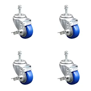 212 MAIN Service Caster SCC-TS20S314-PPUB-BLUE-TLB-M1015-4 Lockable Polyurethane Swivel Threaded Stem Caster, 3x1.25 in. Blue Wheels, 10 mm Stems - Set of 4, Lockable Wheels