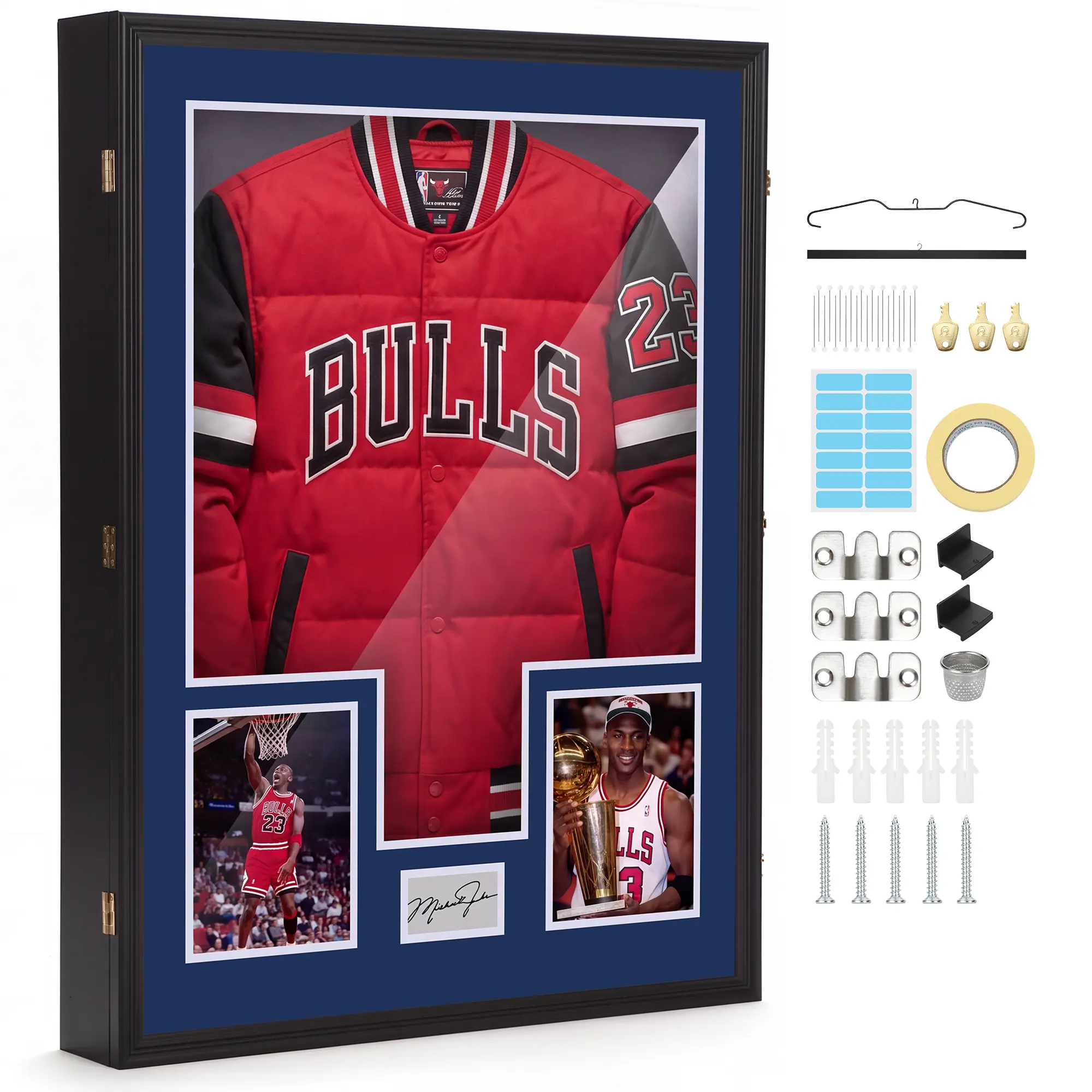 XL Extra Large Jersey Display Frame, 37 x 27.95 x 4.72 Inches with Photo and Signature Openings - White Bottom Mat, 10 Top Colors