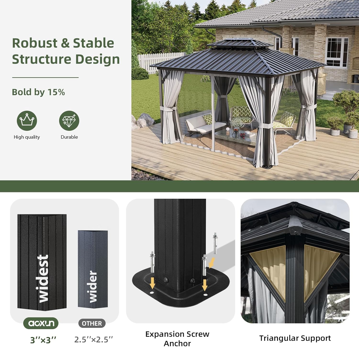 【2 Packages ship separately】Aoxun 12'x10' Hardtop Gazebo Aluminum Frame Galvanized Double Roof Canopy with Netting & Curtains for Garden Patio Storage Shed 【2 Packages ship separately】Aoxun 12'x10' Hardtop Gazebo Aluminum Frame Galvanized Double Roof Canopy with Netting & Curtains for Garden Patio Storage Shed